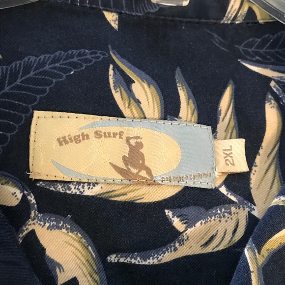 NWT High Surf Hawaiian Shirt Sz: 2XL Palm Leaf Navy Blue Button down S/S Casual - Picture 5 of 6